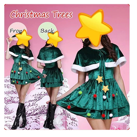 Christmas Tree Mini dress with cape and ornaments - NEW! - Picture 2 of 9